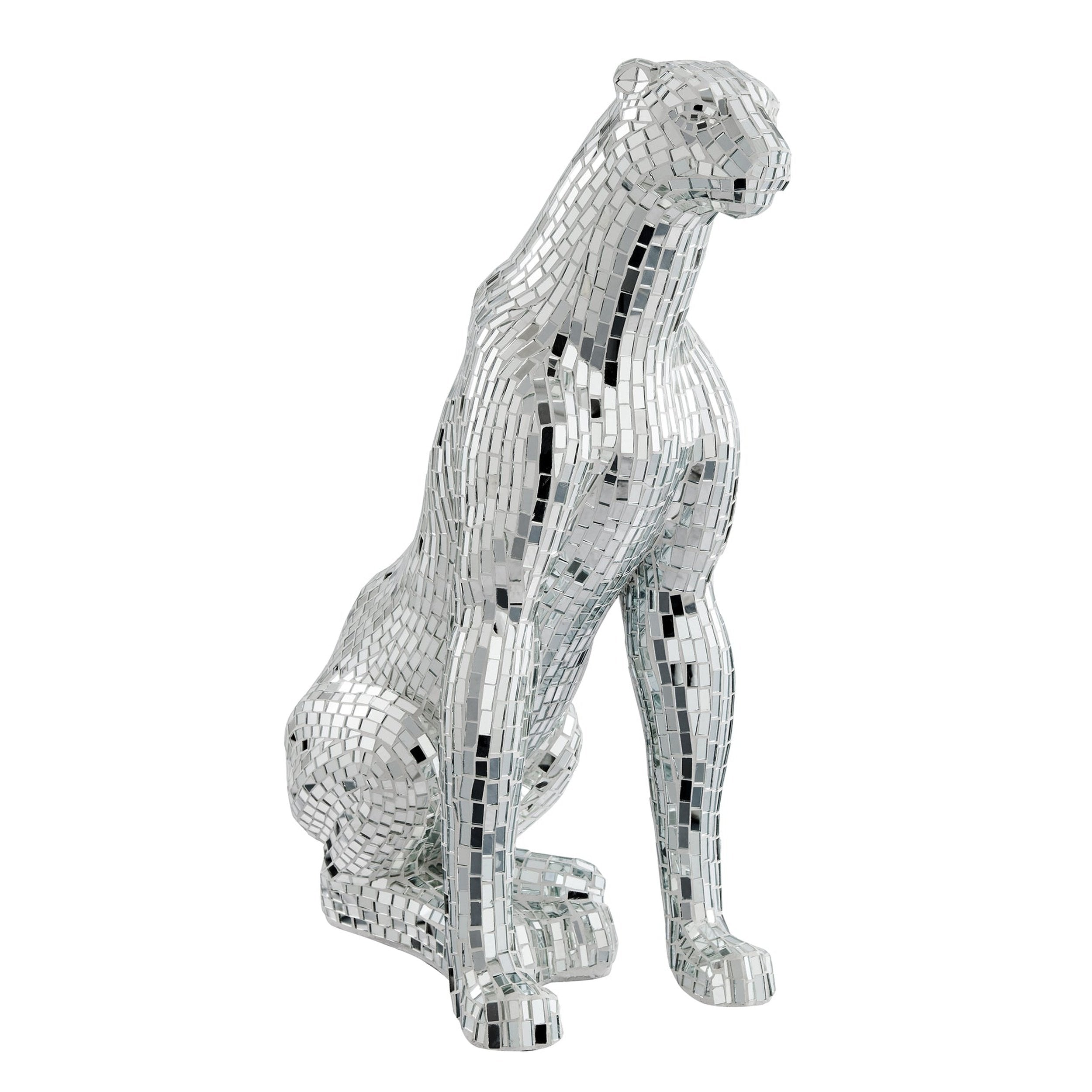 Boli Sitting Panther Sculpture // Glass and Chrome