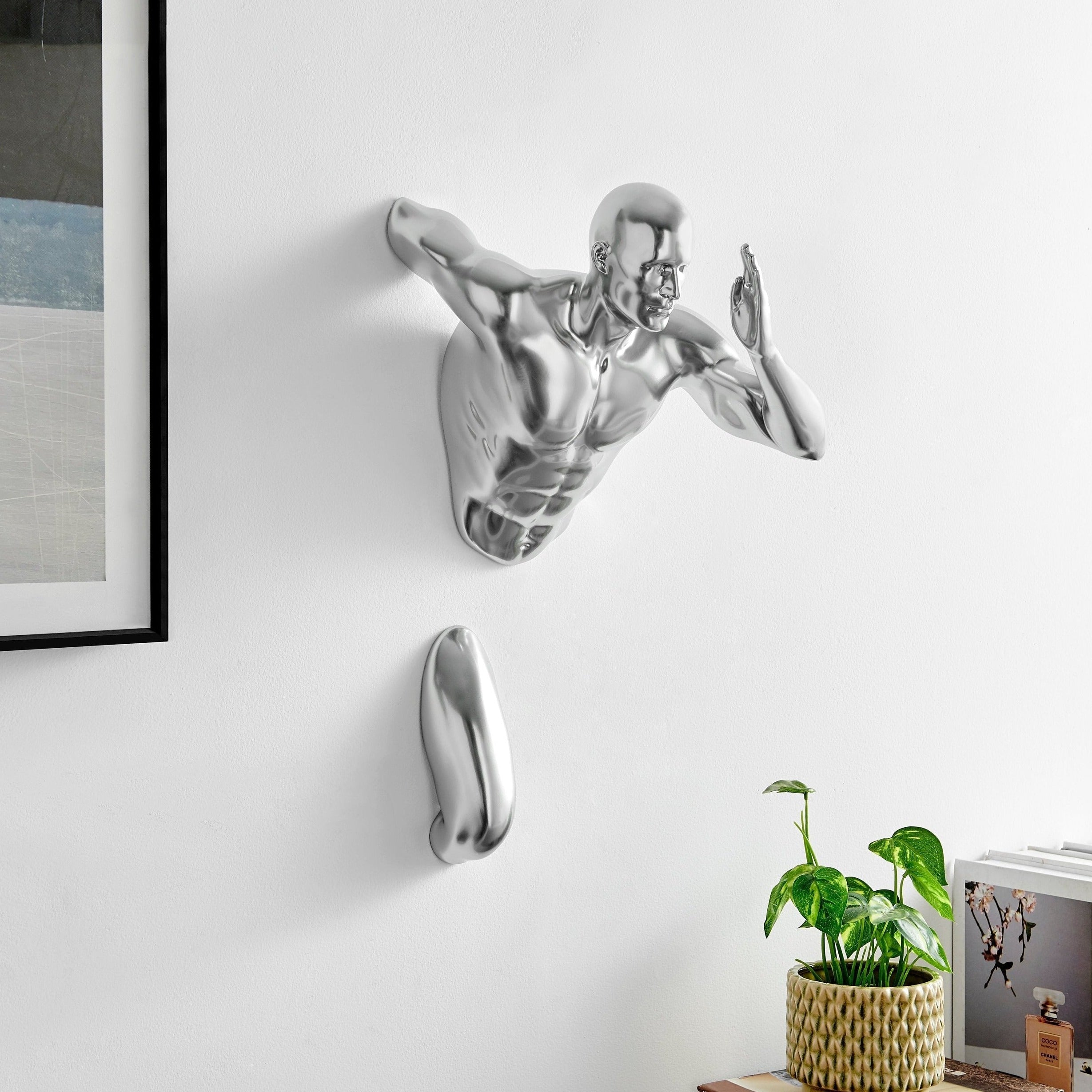 Chrome Wall Runner 20" Man Sculpture