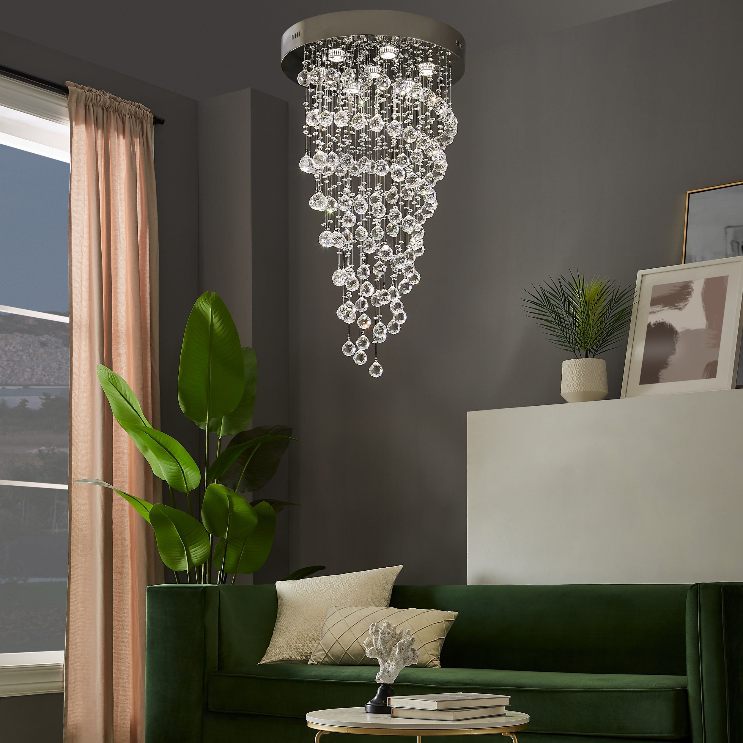 Crystal Chandelier Double Helix// 7 Light, 38" Hanging Length