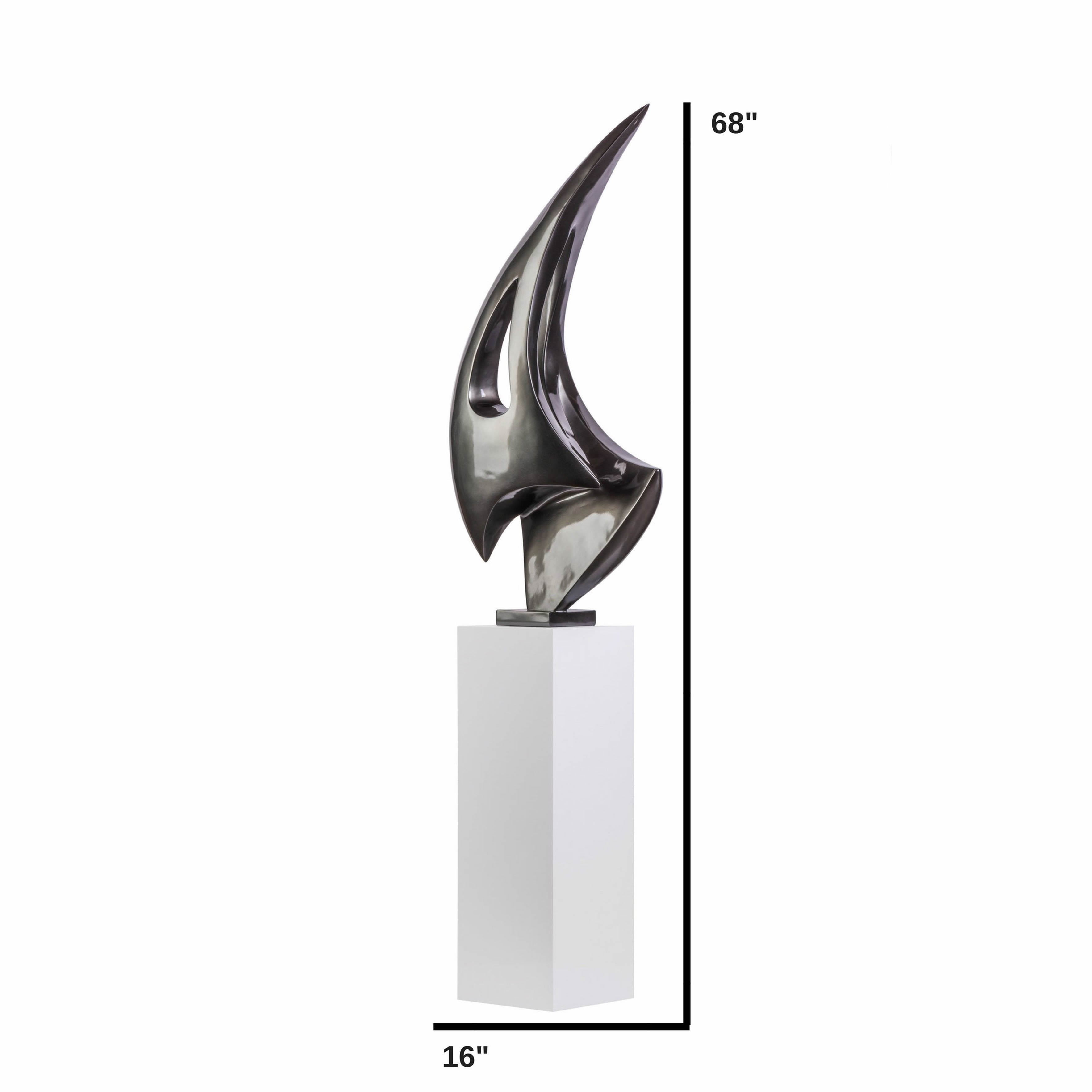 Dark Gray Sail Floor Sculpture With White Stand, 70" Tall