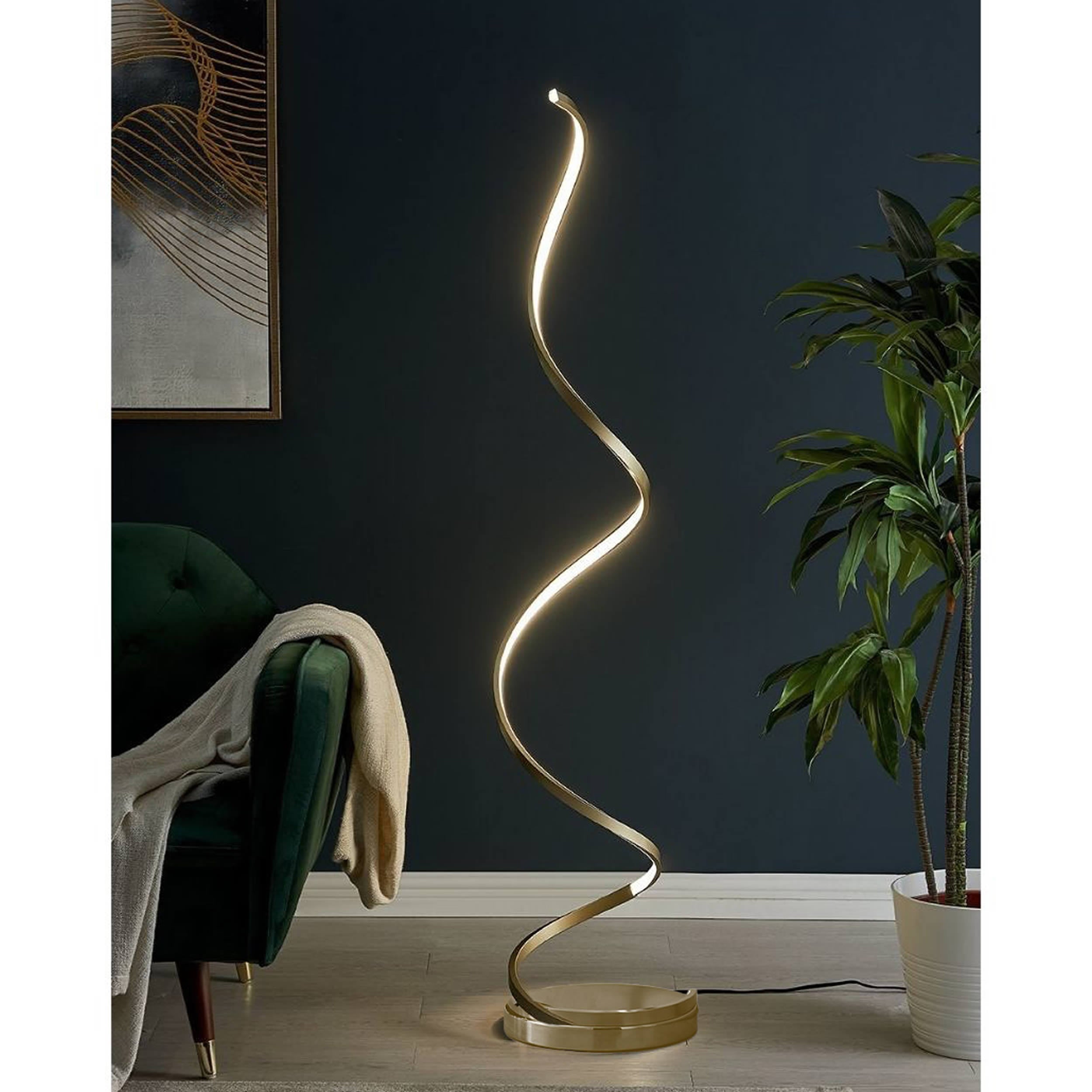 Modern Spiral LED 61" Gold Floor Lamp // Dimmable Led Strip