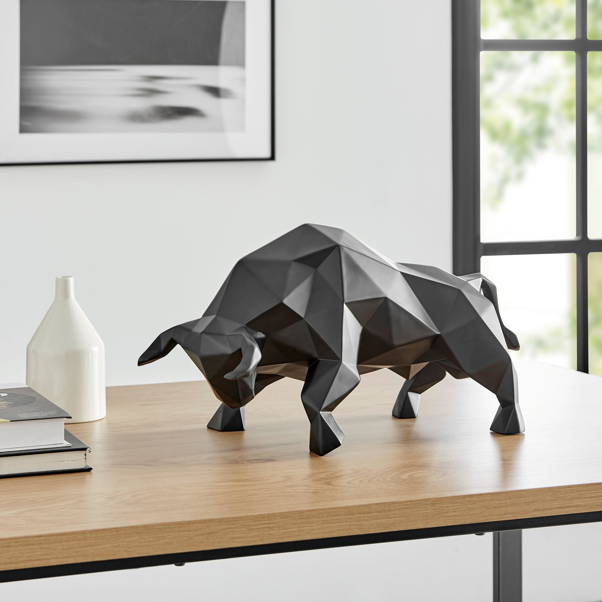 Geometric Bull Sculpture // Matte Black