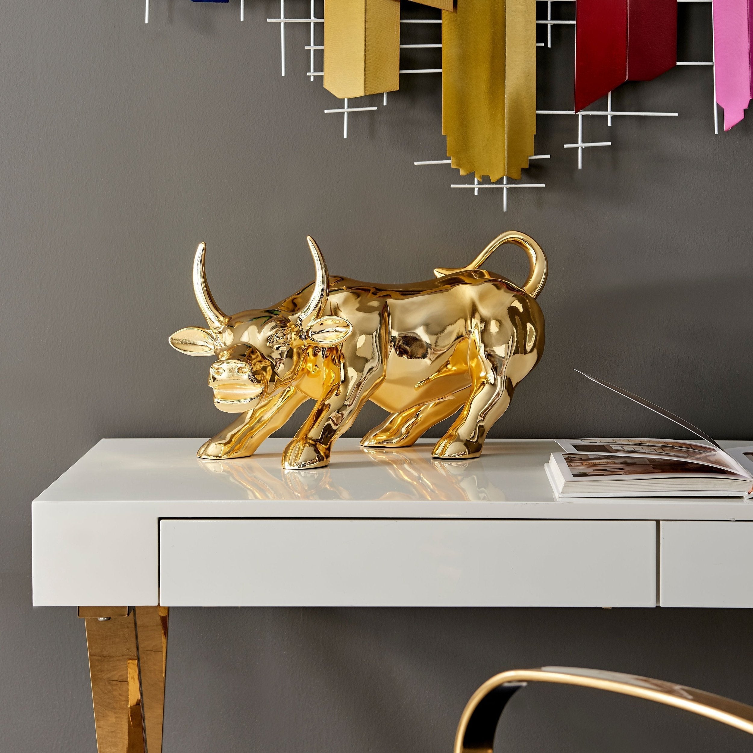 Hydro Resin Bull Sculpture // Gold