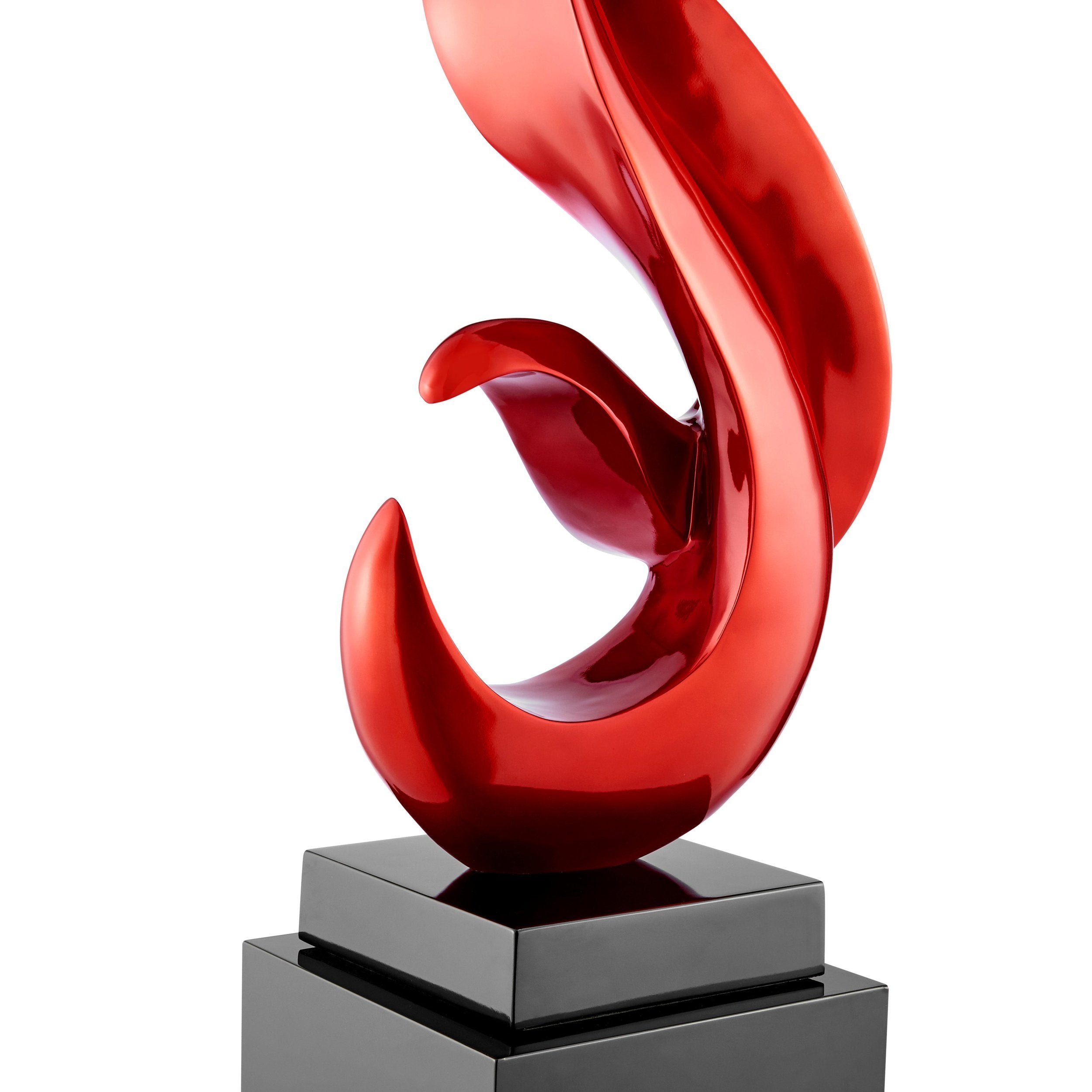 Metallic Red Flame Floor Sculpture With Black Stand, 65" Tall