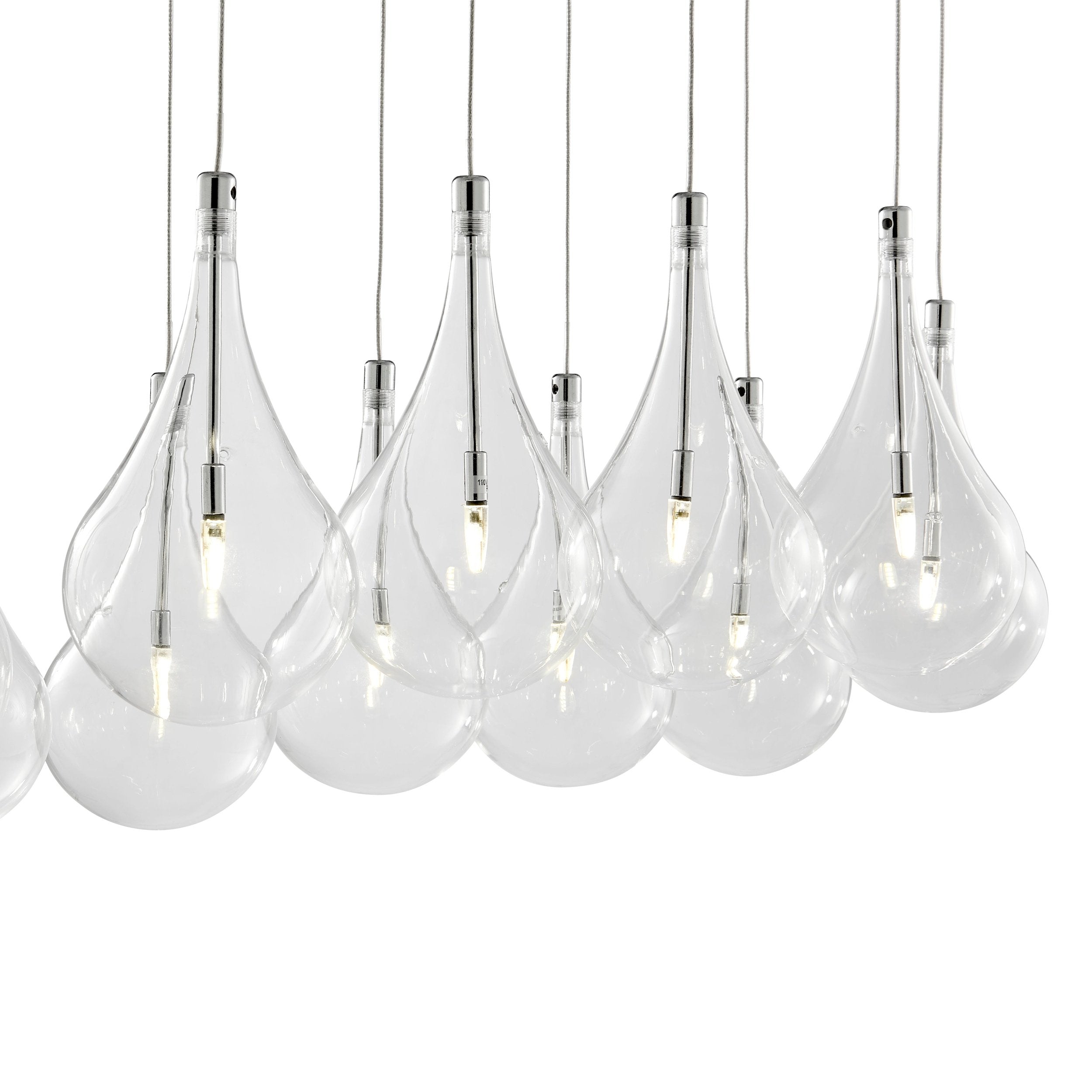 Modern Glass Drops Chandelier // 14 Lights // Rectangular Chrome Canopy