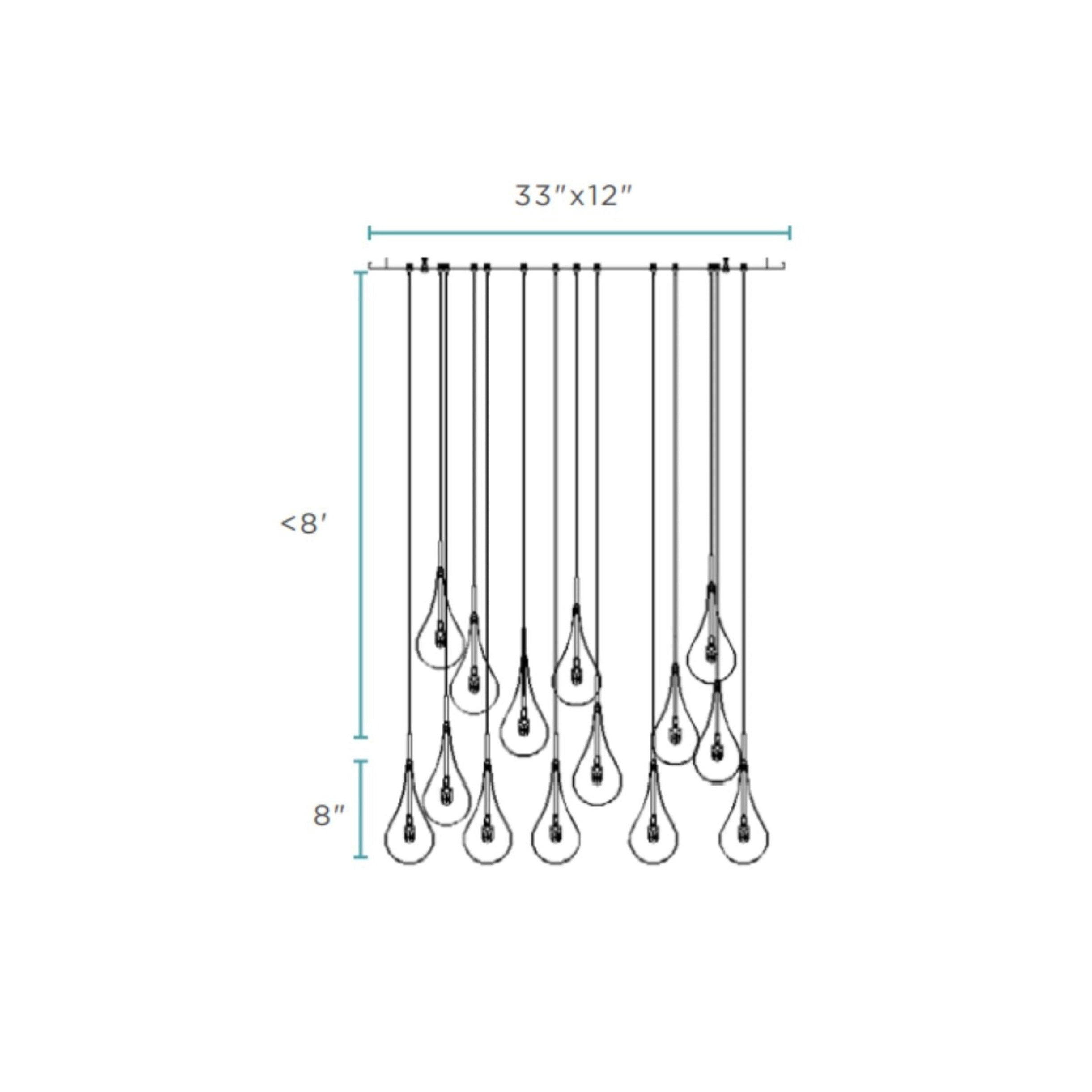 Modern Glass Drops Chandelier // 14 Lights // Rectangular Chrome Canopy