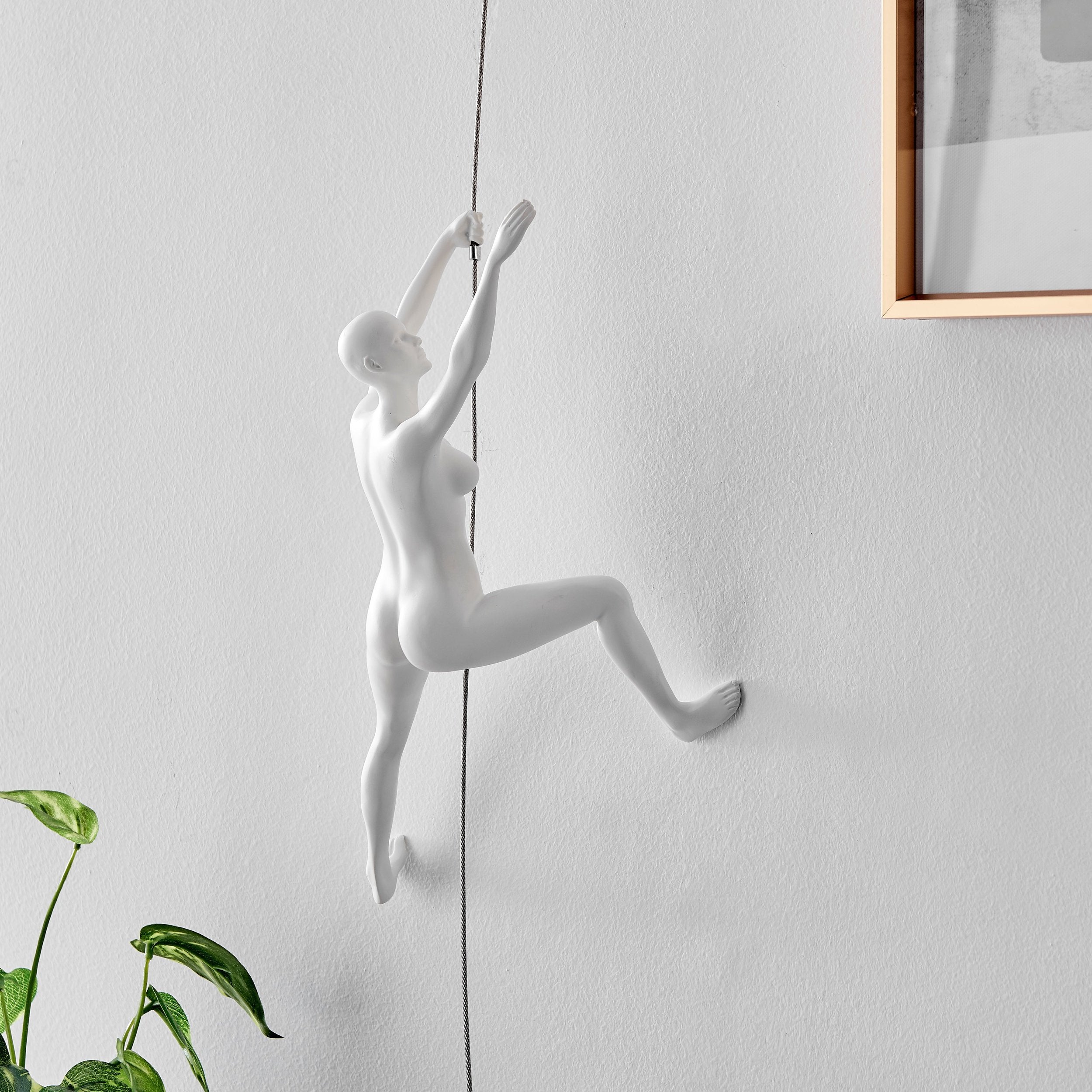 Climbing Couple Set of Two Wall Sculptures, Matte White & Chrome