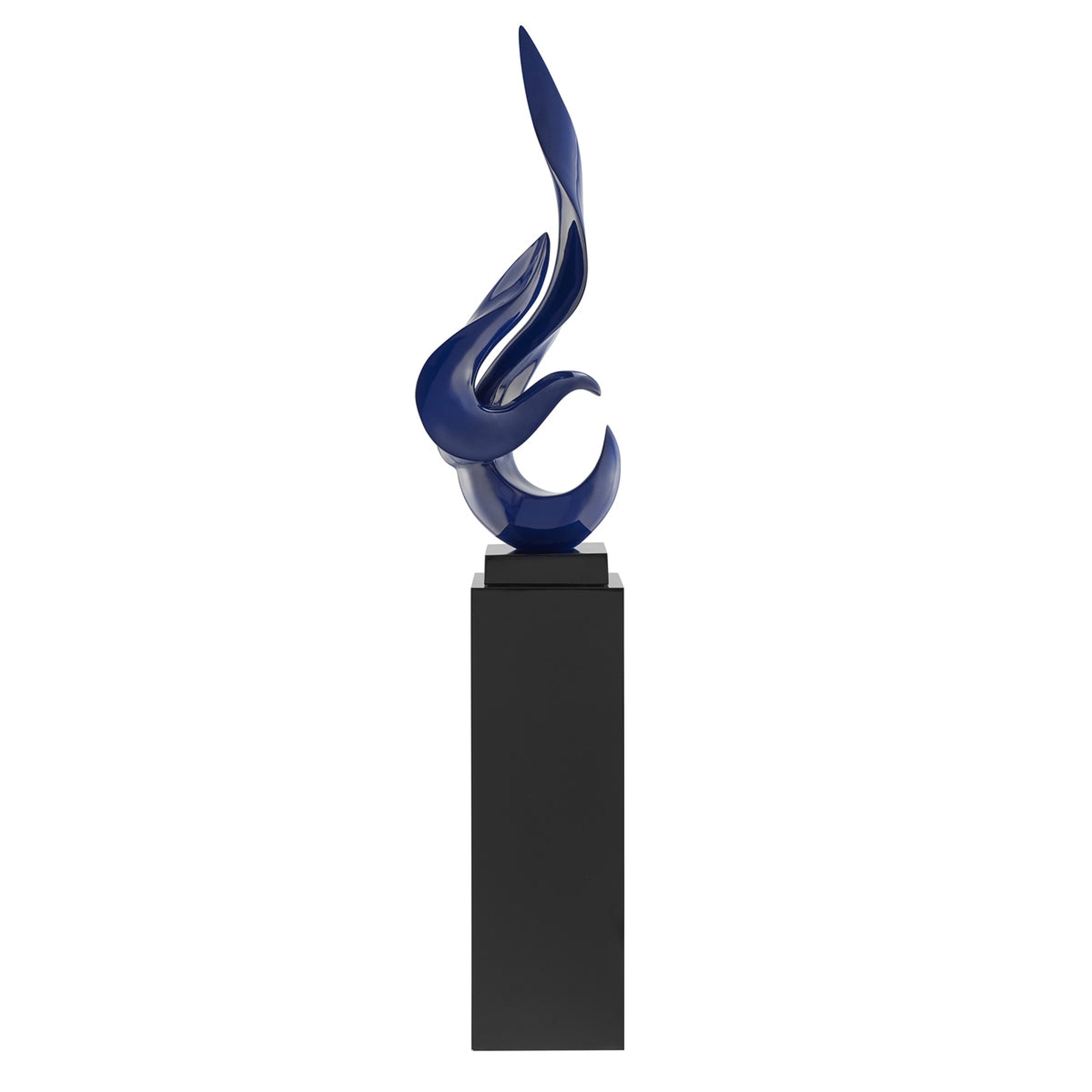 Navy Blue Flame Floor Sculpture With Black Stand, 65" Tall