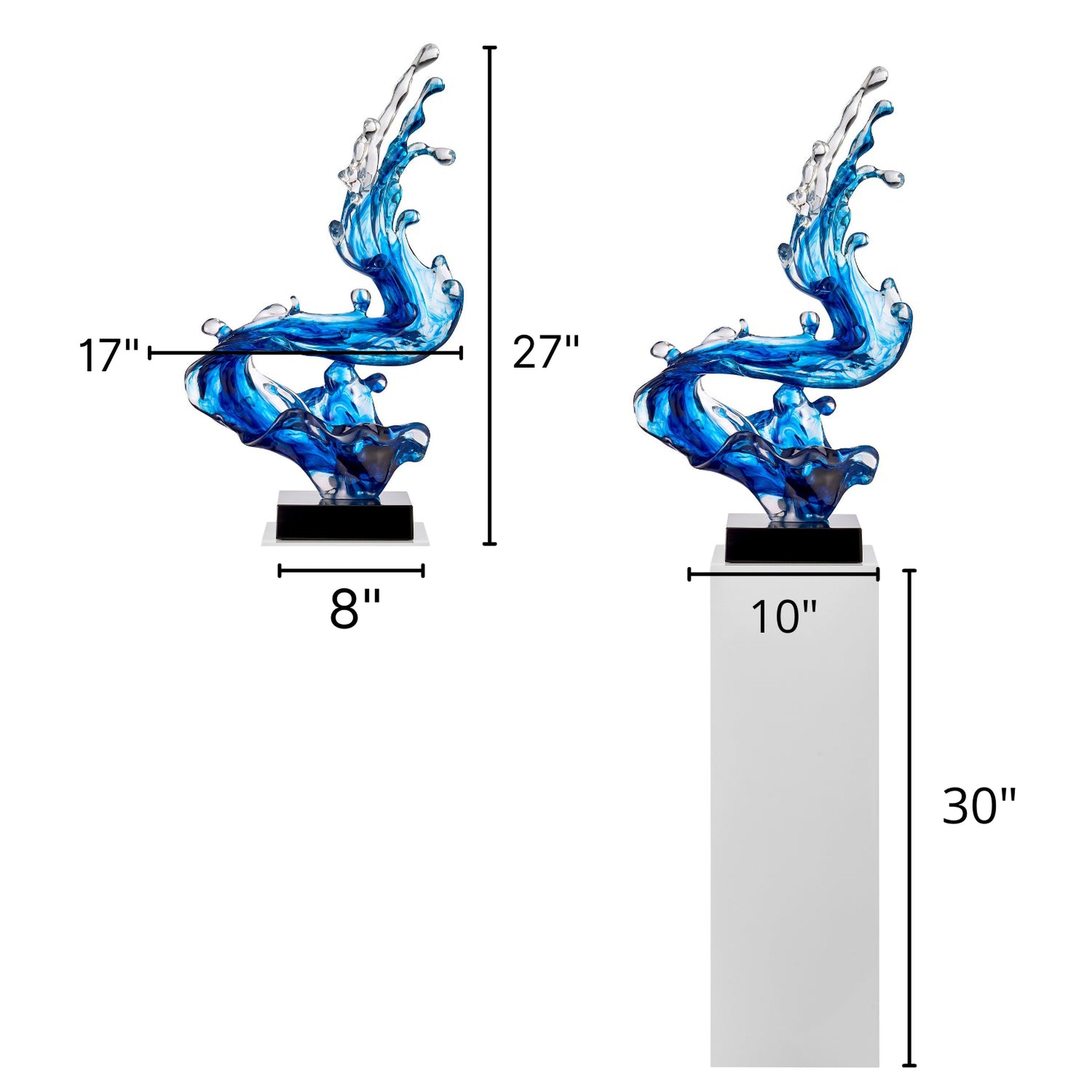 Ocean Blue Cortes Bay Wave Floor Sculpture with White Stand, 57" Tall