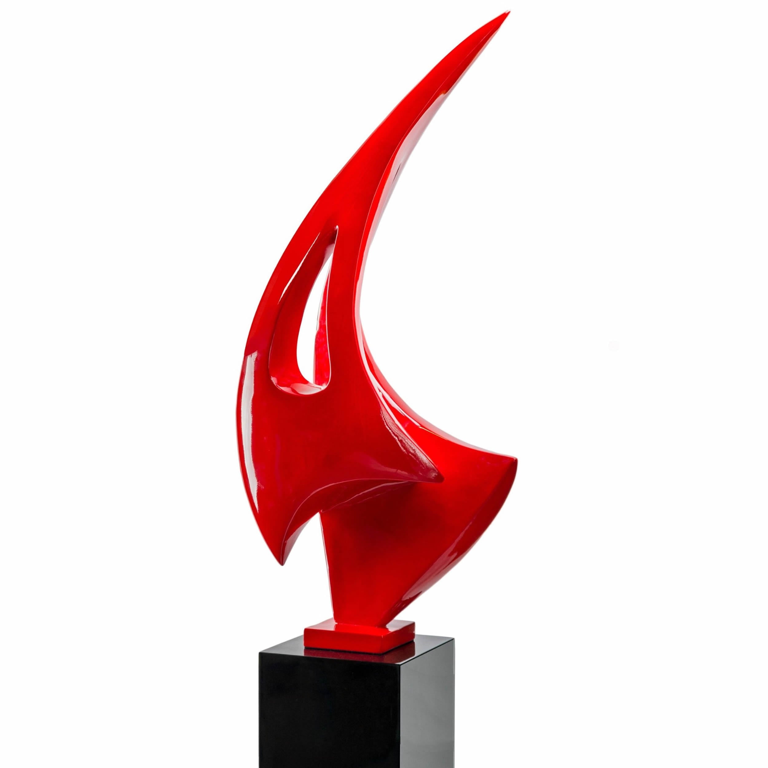 Red Sail Floor Sculpture With Black Stand, 70" Tall