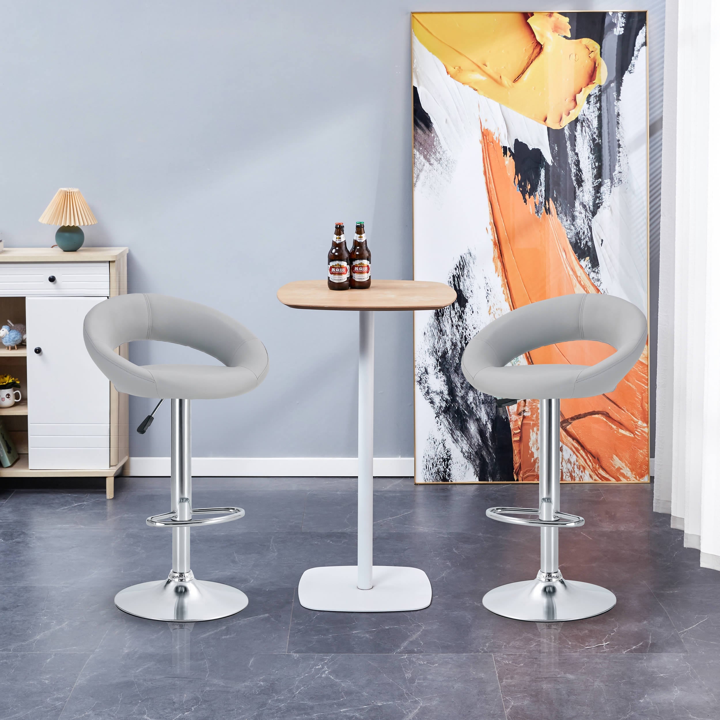 Opulent Orbit Chrome Swivel - Set of Two Stools // Gray