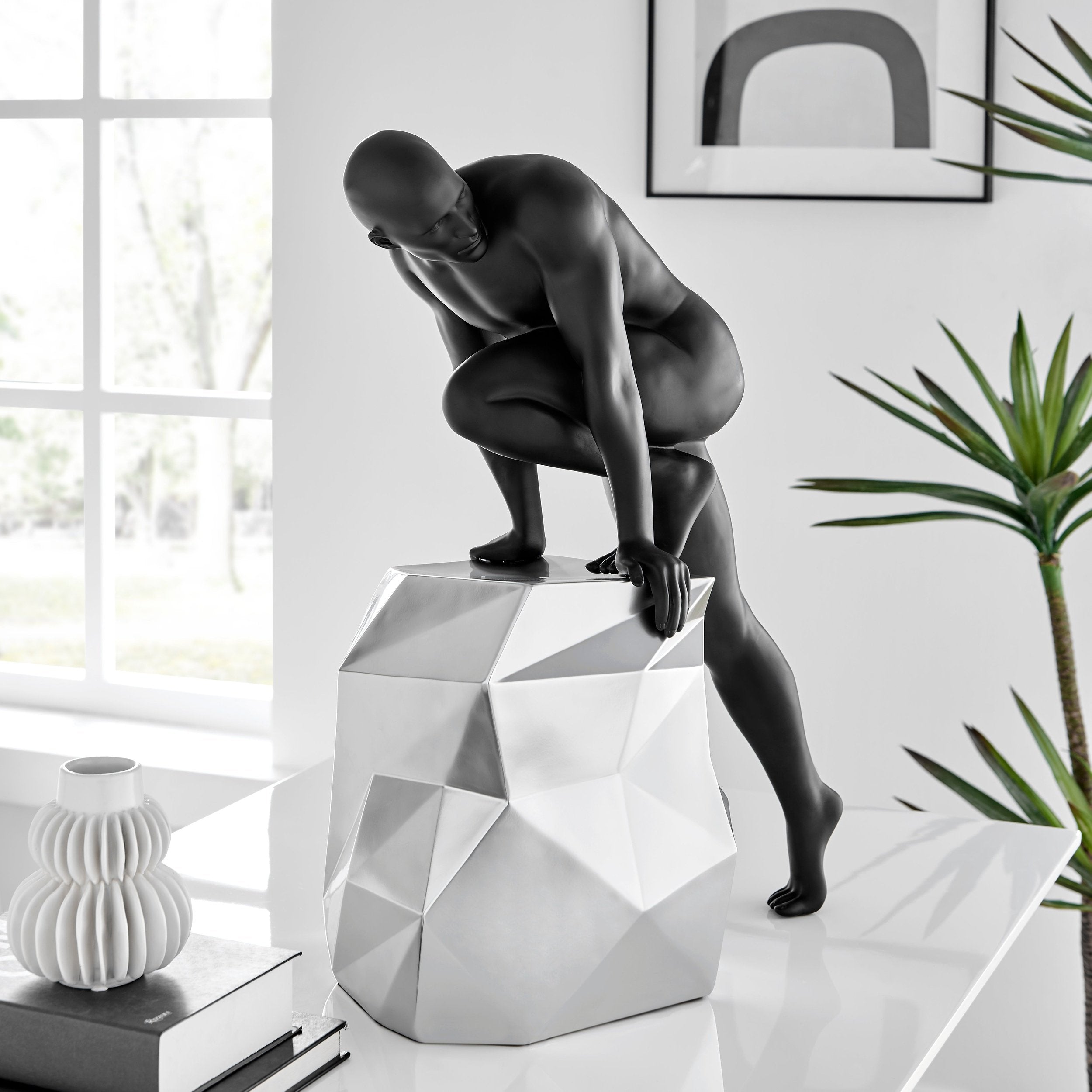 Sensuality Man Sculpture // Matte Black and Chrome