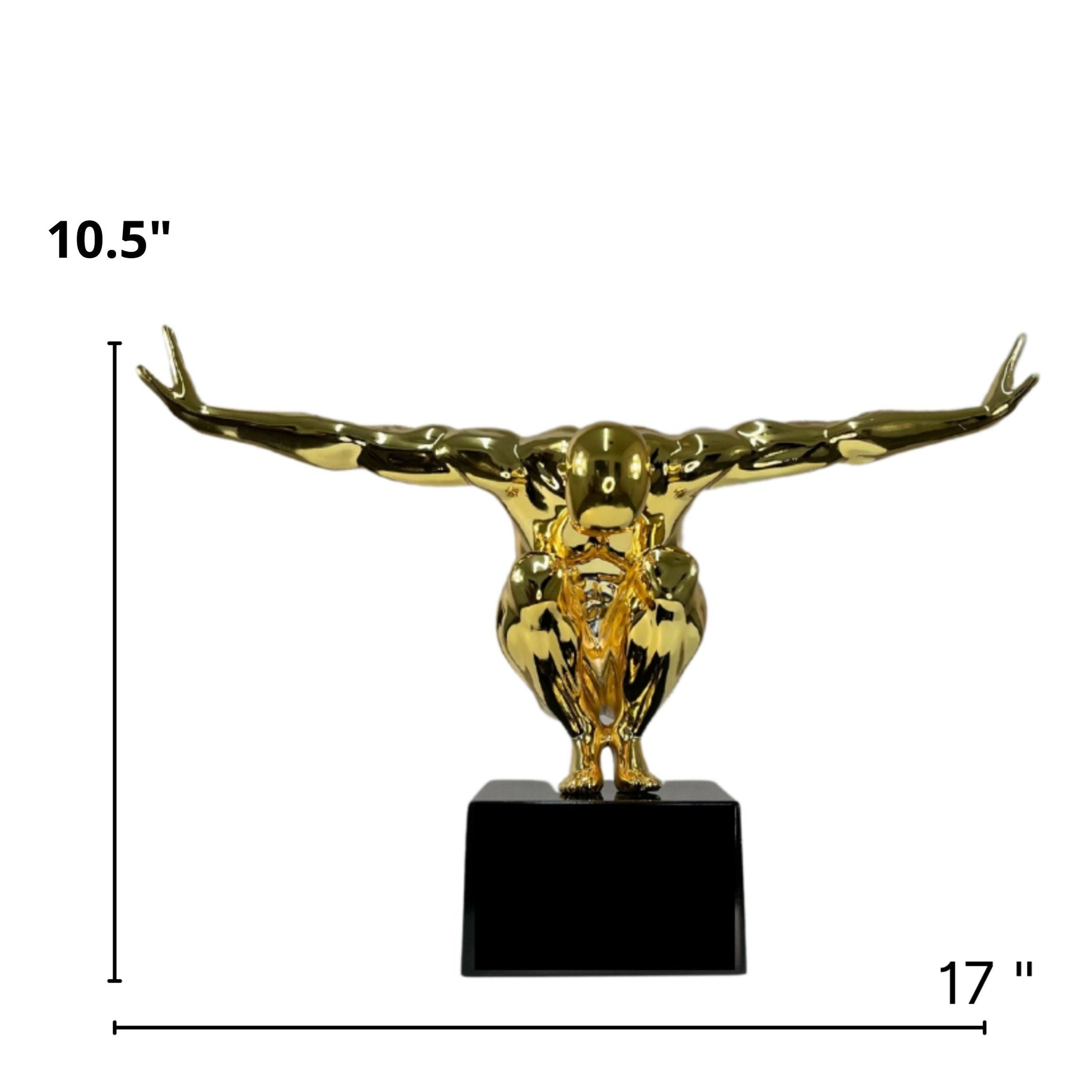 Small Saluting Man Resin Sculpture 17" Wide x 10.5" Tall // Gold