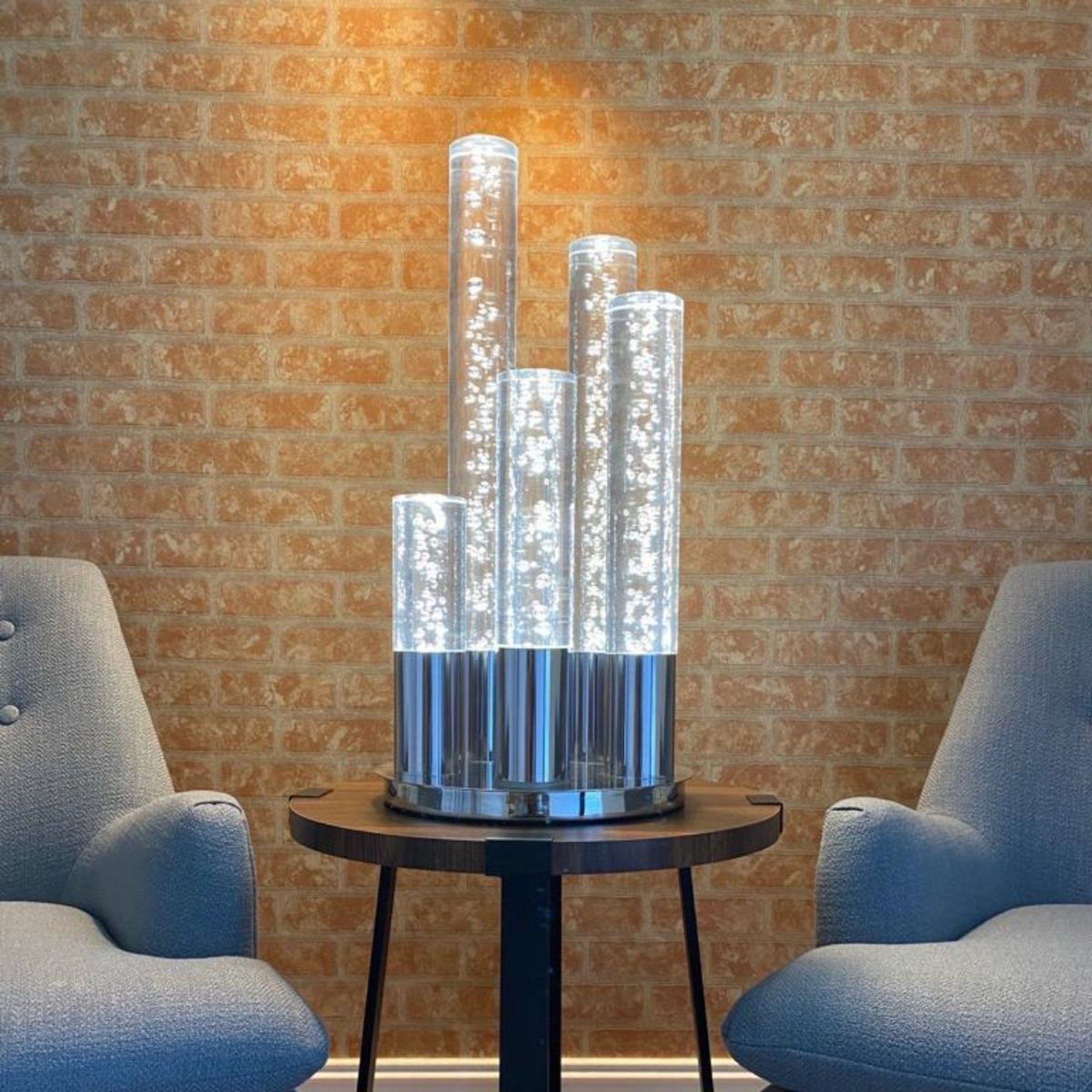 Acrylic Cylinder Dimmable Table Lamp, 5 Light Chrome