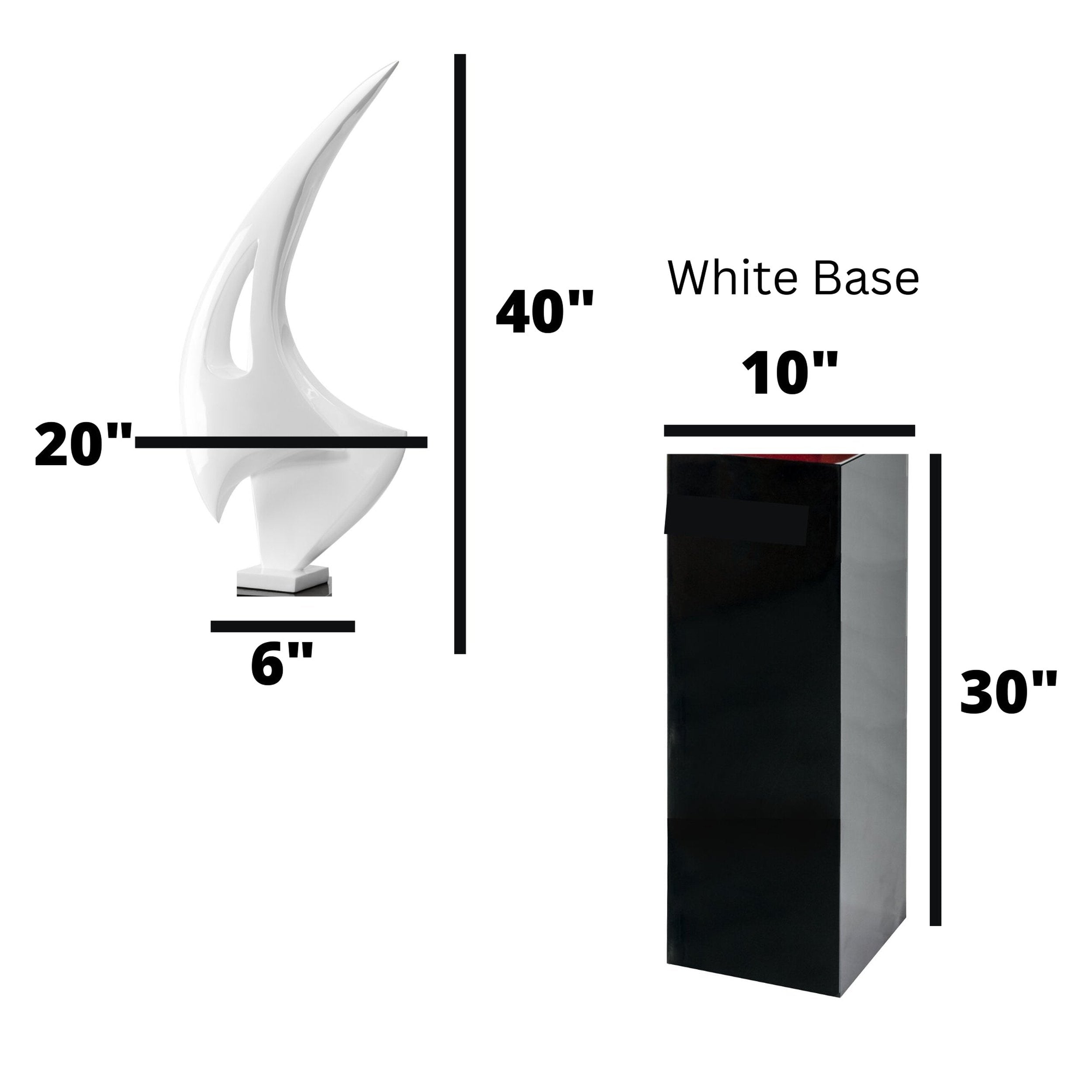 White Sail Floor Sculpture With White Stand, 70" Tall