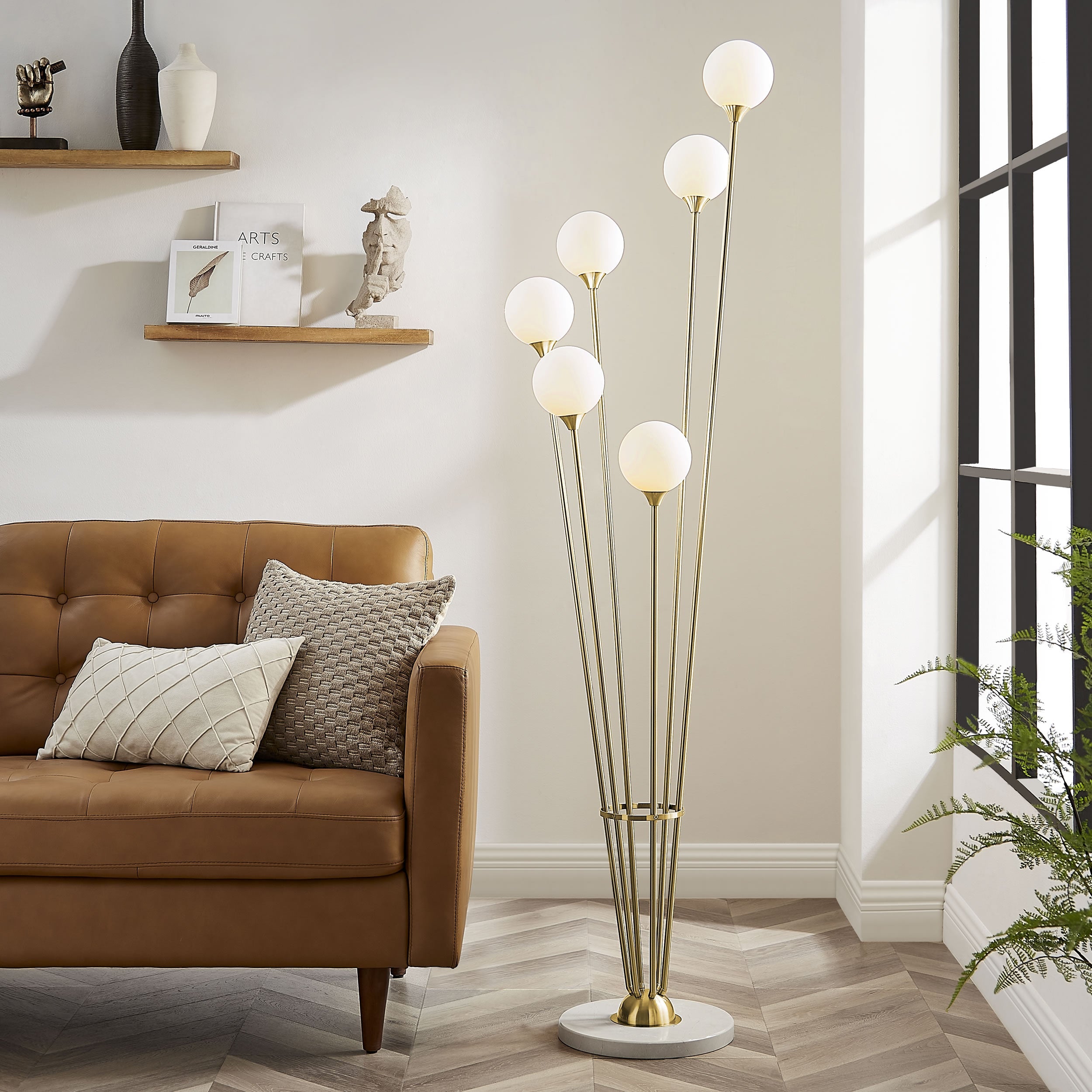 Anechdoche  6 Lights Gold and White Floor Lamp