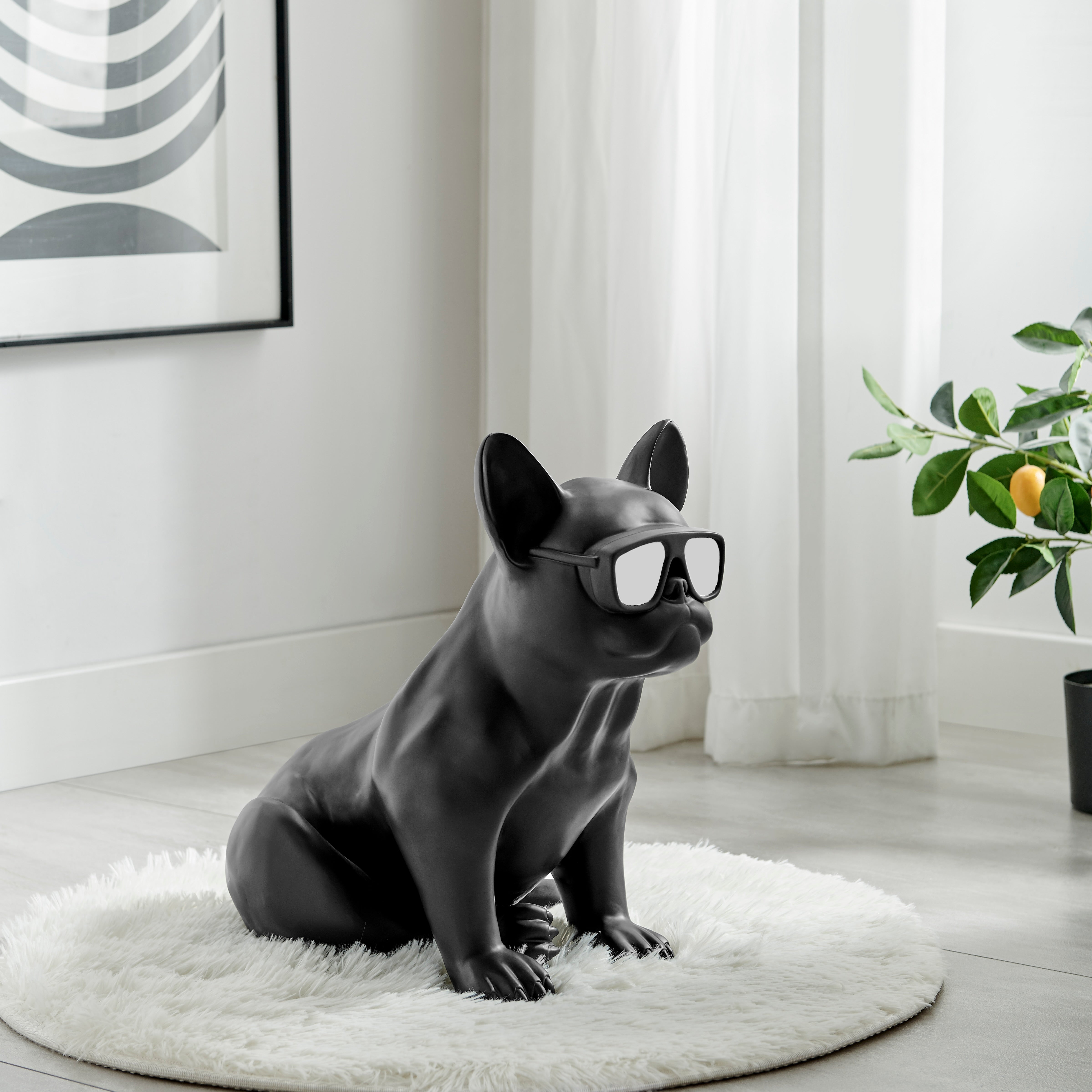 French Bulldog Sitting Sculpture / Chrome & Black